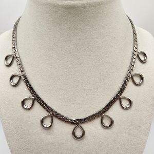 VINTAGE Signed Paris Silver Tone Looped Chain Necklace Fold-Over Clasp